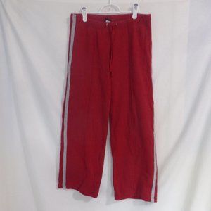 GAP Stretch, red lounging / exercise pants with grey side stripes, small, EUC